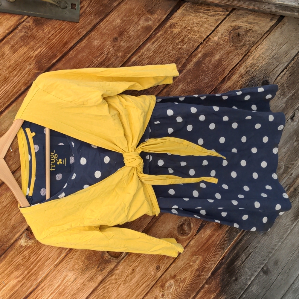 Frugi navy organic cotton medium white polka dot tunic set Medium